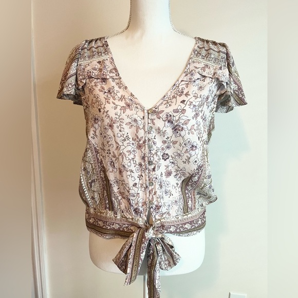 Lovestitch Boho Floral Tie-Front Top - Blush - Size M - Picture 2 of 5
